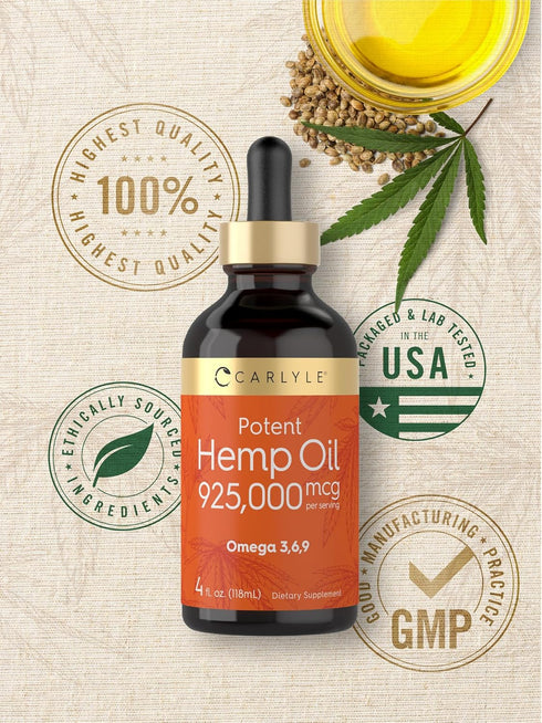 Carlyle Hemp Seed Oil 925000 mcg - Vegetarian, Non-GMO, Gluten Free, Cold Pressed