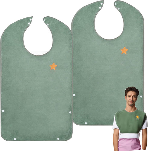 Adult Bibs for Women or Men with Crumb Catcher, Waterproof Towel Bibs