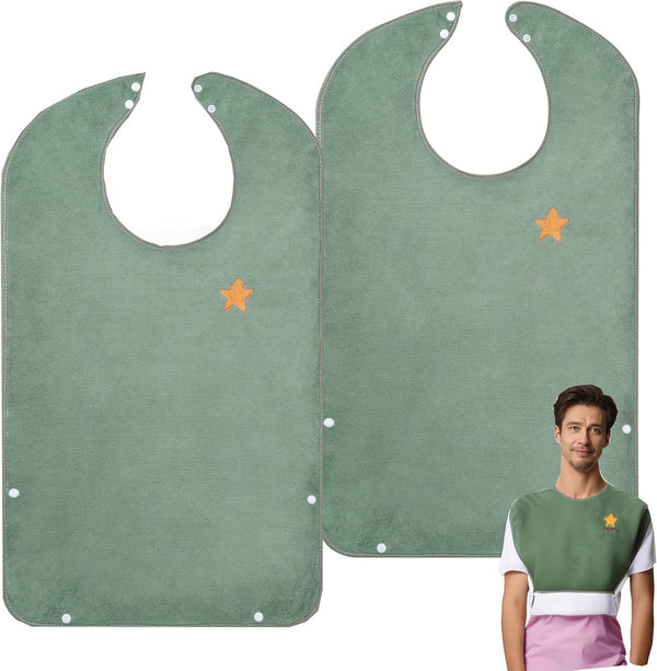 Adult Bibs for Women or Men with Crumb Catcher, Waterproof Towel Bibs