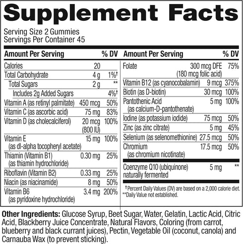 OLLY Men's Multivitamin Gummy, 90 Count, 45 Day Supply, Vitamins A, C, D, E, B, Zinc, Blackberry Flavor