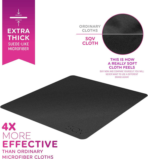 Premium Microfiber Cleaning Cloth, 12x12 in, Extra Soft Lint Free Cloths for Eyeglasses & Glass (6 Large, Black)