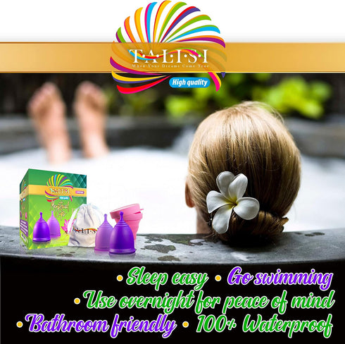 Talisi Reusable Menstrual Cup Set of 2 (Small & Large) with Foldable Silicone Sterilizer, Feminine Hygiene
