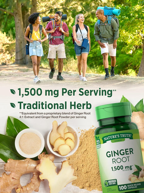 Nature's Truth Ginger Root Capsules | 1,500mg | 100 Count - Non-GMO and Gluten Free from Ginger Root Extract