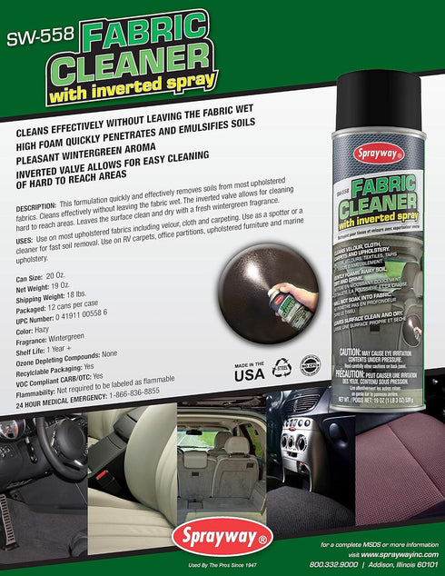 SW558 19 oz Sprayway Fabric Cleaner With Inverted Spray