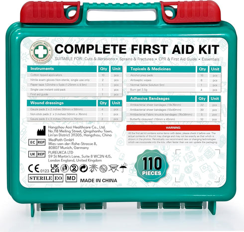 General Medi 110 Pieces Small First Aid Kit - Hard Case First Aid Box for Travel, Home, Office, Camping
