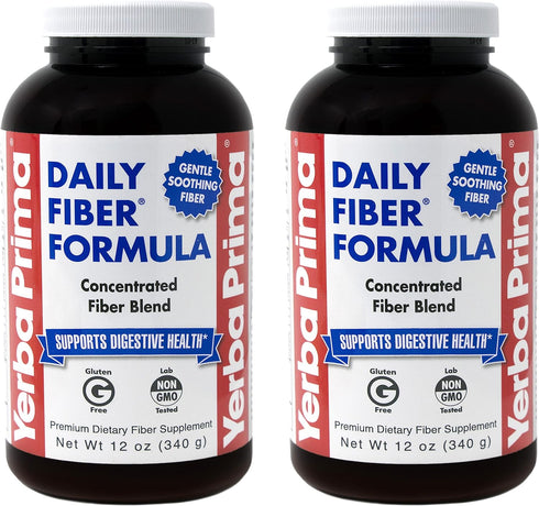 Yerba Prima Daily Fiber Formula Powder - 12 oz (Pack of 2) for Gut Health and Colon Cleanse