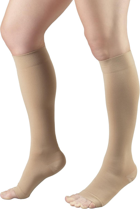 Truform Surgical Stockings, 18 mmHg Compression, Knee High, Open Toe, Beige, Large