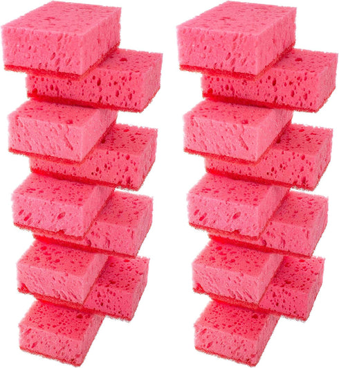 Pink Multi Use Scrub Sponges 18 Pack, 4.3x2.8x1.4 inches, Heavy Duty Odorless Non Scratch Fiber for Kitchen & Bathroom