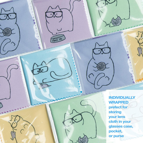 10 Pack Cute Kitty Cat Design Microfiber Cleaning Cloths, Multicolor for Eyeglasses, Sunglasses, Cell Phone