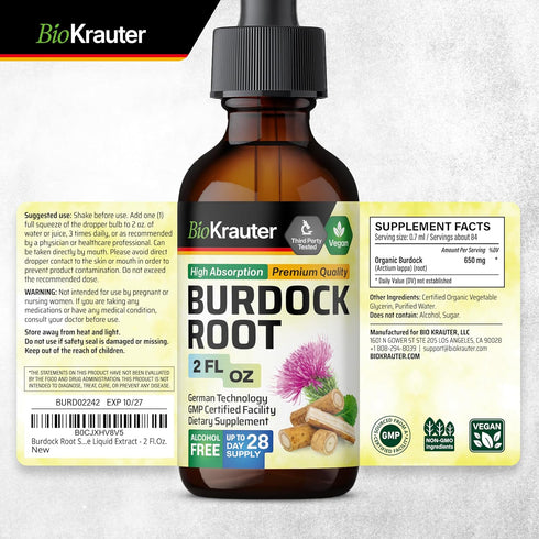 Burdock Root Tincture - Organic Extract Liquid Supplement - Antioxidant Support - Vegan Drops 2 Fl.Oz.