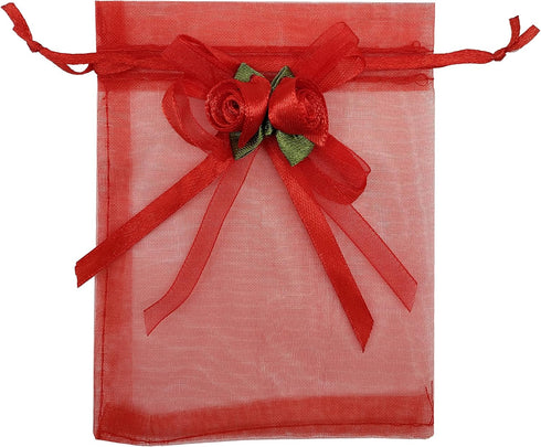 50pcs Sheer Organza Favor Bags - 3.8x4.8'' Gift Bags for Wedding Samples Display, Drawstring (Hot Red)