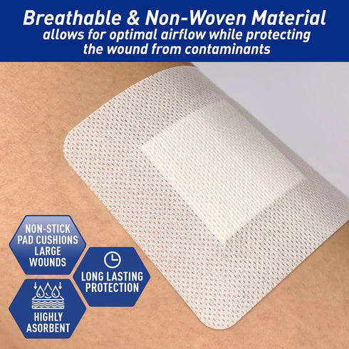 MED Pride Bordered Gauze-Island Dressing 4'' x 4'' | 25 Individually Packed Pouches, Sterile & Highly Absorbent