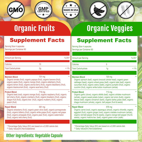 UpNourish Organic Fruits and Veggies Supplement, 480 Capsules for Diet Balance and Energy