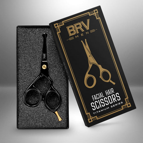 Rounded-Tip Small Trim Scissors for Men 4.2" | High Carbon Stainless Steel | Nose Hair Scissors for Men | Professional Grooming Scissors for Beard, Mustache & Ear Hair - RIGHT HANDED (Black)