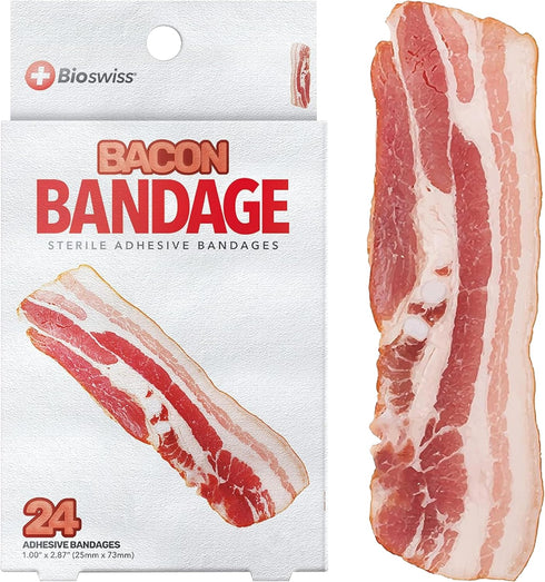 BioSwiss 24 Count Bacon Shaped Self Adhesive Bandages - Fun First Aid Kit for Kids