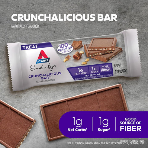 Atkins Endulge Treat, Crunchalicious Bar - 1g Net Carbs, 1g Sugar - Keto Friendly, 16 Count