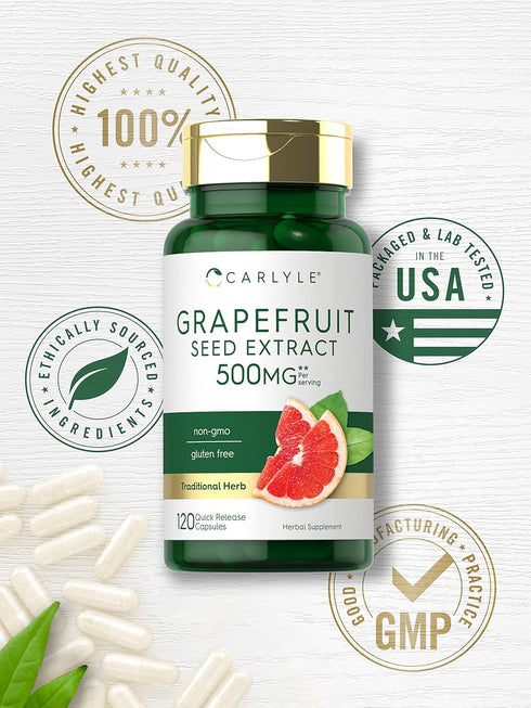 Carlyle Grapefruit Seed Extract | 120 Capsules | 500 mg Maximum Strength | Gluten Free, Non-GMO