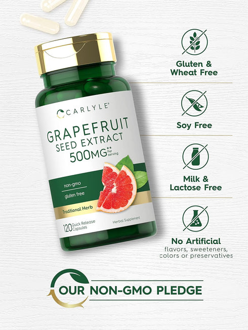 Carlyle Grapefruit Seed Extract | 120 Capsules | 500 mg Maximum Strength | Gluten Free, Non-GMO