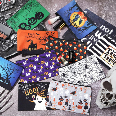 Reginary 20 Pcs Halloween Cosmetic Bags, Trick or Treat Gift Bags for Kids, Double Sided Printed Makeup Pouch with