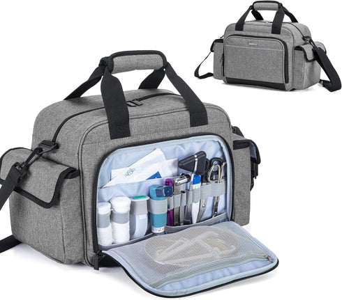 Trunab Portable Medical Supplies Nurse Bag Empty, Shoulder Bag for Hospice, Home Visit, Hospital Interns, Grey