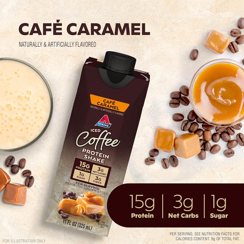 Atkins Café Caramel Iced Coffee Protein Shake, 15g Protein, Keto Friendly, 12 Count