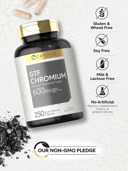 Carlyle GTF Chromium 600 mcg | 250 Non-GMO Capsules | Gluten Free Supplement