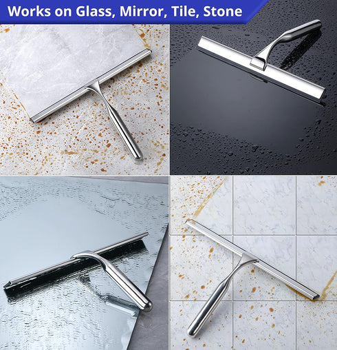 HOME SO 12” Shower Squeegee in Chrome Finish, Effective Rubber Blade for Windows, Glass Shower Doors, Mirrors