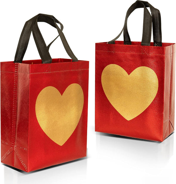 Nush Nush Red Gift Bags with Handles, 12 Pack Medium Reusable Goodie Bags for Party Favors, Birthday, Christmas, and