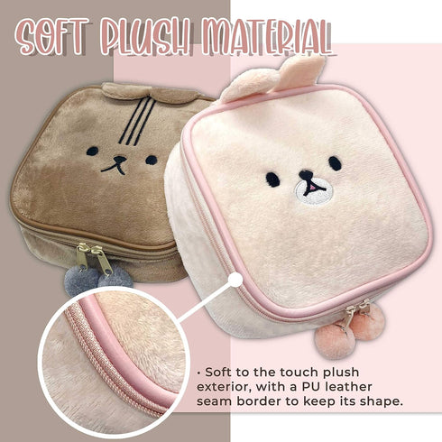 na1 Cute Kawaii Plush Makeup Bag, Inner Pocket and Handle, Zipper Closure for Convenient Travel (Pink Bunny)