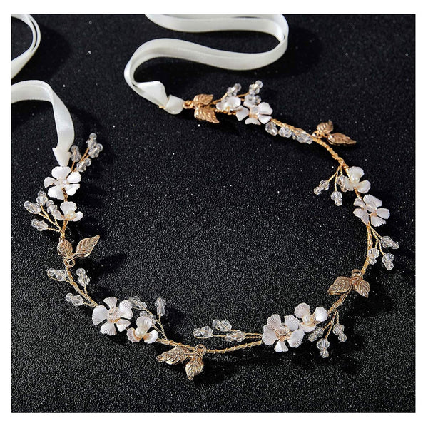 SWEETV Handmade Wedding Headband, Flower-Leaf Bridal Headpieces for Wedding Hair Accessories