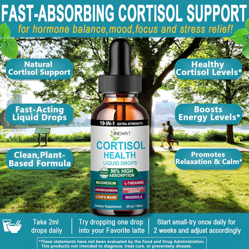 Women,19-in-1 w/Magnesium,L-Theanine,Ashwagandha,Omega-3, Cortisol Supplements for Cortisol Supplement Liquid Drops