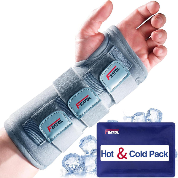 FEATOL Carpal Tunnel Wrist Brace, Night Support with Splint, Adjustable Straps, Hot/Ice Pack, Left Hand, Large/X-Large
