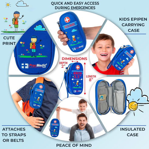 PracMedic Bags Epipen Case, Insulated Medical Case for Kids, Holds Epi Pen, Inhaler, Blue