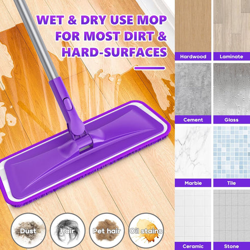 Microfiber Mops for Floor Cleaning: BPAWA Flat Mop with 4 Reusable Washable Pads for Swiffer Powermop