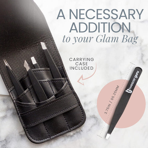 Tweezers Set - 5-piece Stainless Steel Slant Tip and Pointed Eyebrow Tweezers for Precision Hair Removal