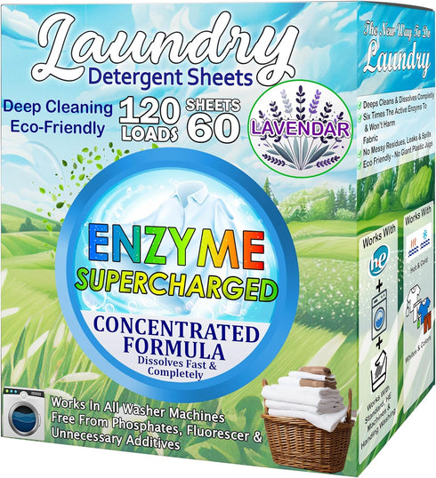 Laundry Detergent Sheets, 120 Large Sheets - Fresh Linen Scent, No Plastic Jug, Lightweight, Convenient for Travel