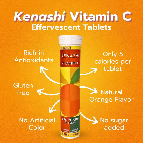 Kenashi 1000mg 20 Vitamin C Effervescent Tablets Vitamin with Zinc Potassium Magnesium E Vitamin Vitamina C