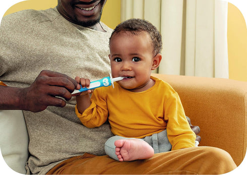 MAM Training Toothbrush for Babies, 1 Brush with Safety Shield, Interactive App, Blue for 5+ Months
