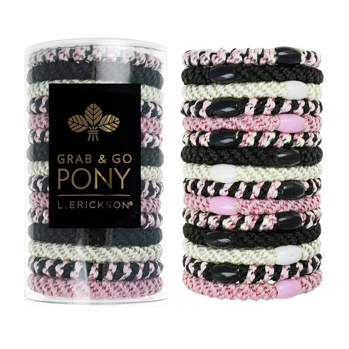 L. Erickson Grab & Go Ponytail Holders, Blush, Set of Fifteen, Exceptionally Secure with Gentle Hold