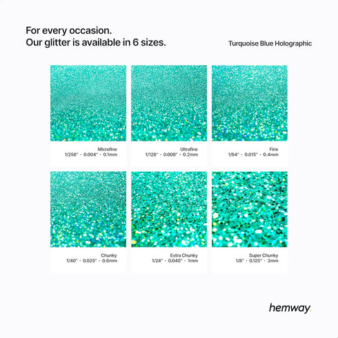 Hemway Premium Ultra Sparkle Glitter, Turquoise Blue Holographic Metallic Flake for Arts Crafts, 100g