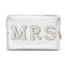 Y1tvei Mrs Cosmetic Large Bag, White Patch Varsity Letter MRS Toiletry Big Makeup PU Bag for Wedding Bride