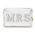 Y1tvei Mrs Cosmetic Large Bag, White Patch Varsity Letter MRS Toiletry Big Makeup PU Bag for Wedding Bride