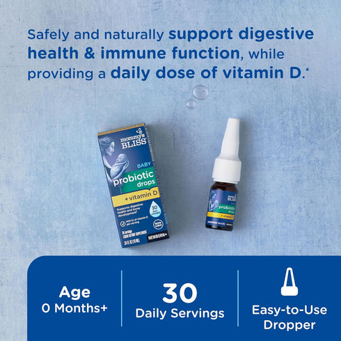 Mommy's Immune 400IU 0.34 Oz (30 Bliss Baby Probiotics + Vitamin D Drops, Supports Digestive Health & Function*