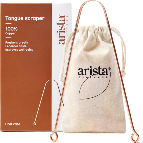 Arista Copper Tongue Scraper for Adults, 100% Copper Cleaner for Kids, Ayurvedic Reusable Tongue Scraper for Bad Breath