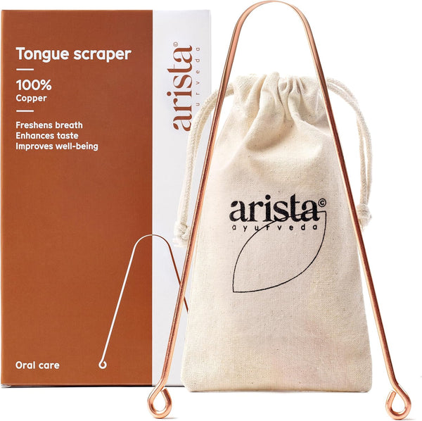 Arista Copper Tongue Scraper for Adults, 100% Copper Cleaner for Kids, Ayurvedic Reusable Tongue Scraper for Bad Breath