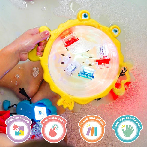 Pack Glo Pals Fine Motor Tools Sensory Play Bundle with Pick-Up Pals Sensory Tools, Yellow Alex Light-Up Cubes, & Under