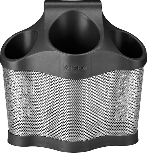 Polder Style Station for Hair Styling Tools, Black and Silver, Organizes Dryers, Irons, Brushes