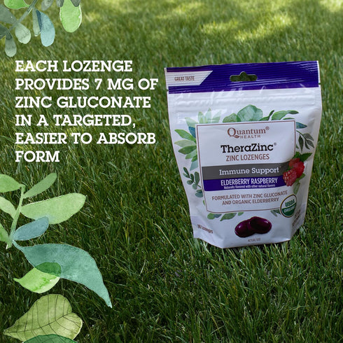 Quantum Health TheraZinc Organic Zinc Lozenges | Elderberry, Sambucus, Raspberry & Honey | Immune Support, 18 Count
