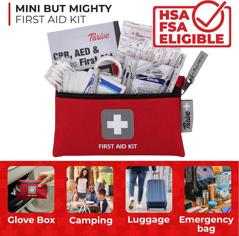 Thrive Mini Emergency Kit & First Aid Pouch, 66 Piece Set, Waterproof Rip-Stop Nylon Pouch