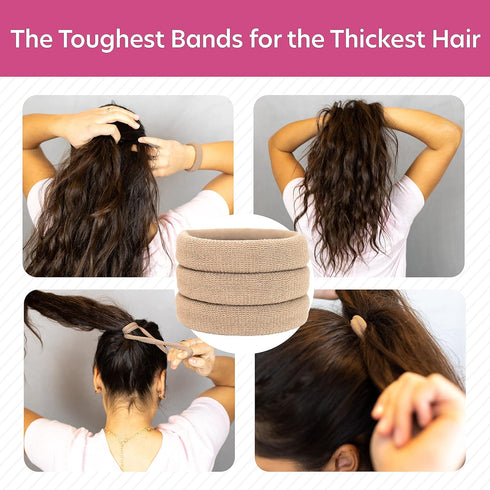 Large Hair Ties for Thick, Heavy or Curly Hair - Non-Slip, Non-Damage Seamless Women's Ponytail Scrunchies - Lt Brown,